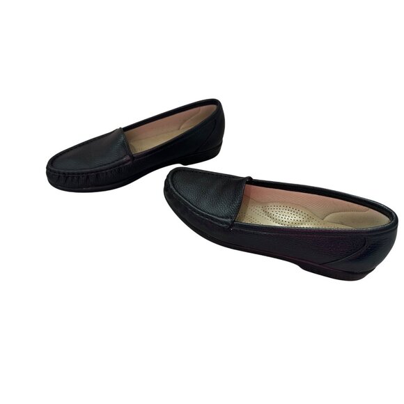 SAS Womens Black Pebbled Leather Loafers With Tripad Comfort Footbed Size 9.5M - Picture 1 of 10